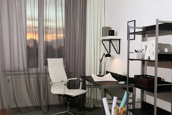 Stylish Room Interior Comfortable Workplace Window Design Idea — Stock Photo, Image