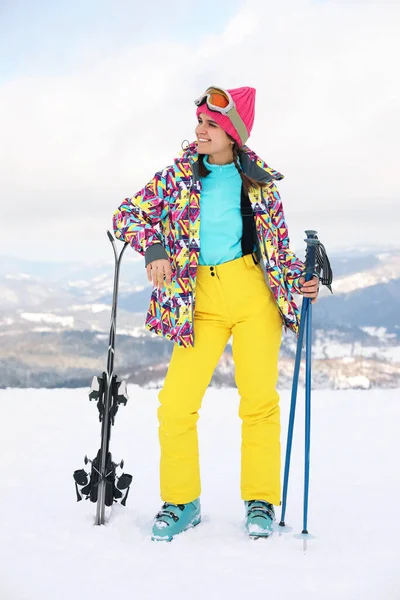 Young Skier Wearing Winter Sport Clothes Outdoors — Stock Photo, Image