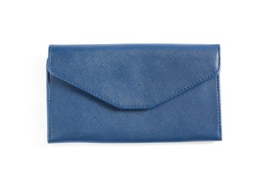 Üst görünümde izole edilmiş şık deri cüzdan.