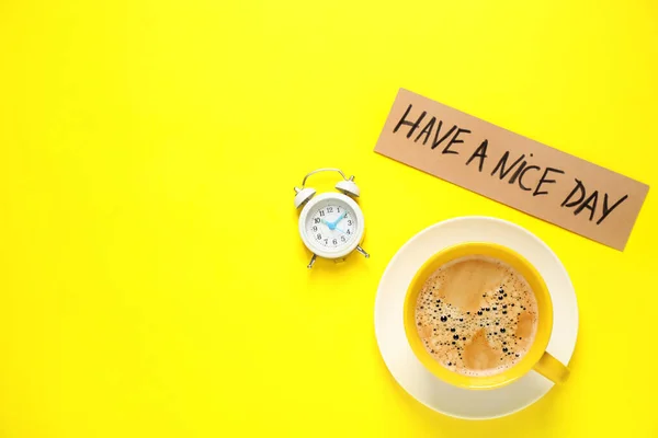 Delizioso Caffè Del Mattino Sveglia Carta Con Have Nice Day — Foto Stock