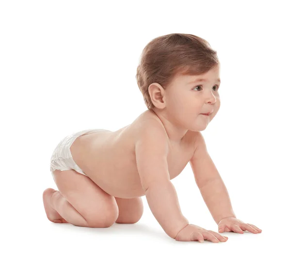 Carino Piccolo Bambino Pannolino Sfondo Bianco — Foto Stock