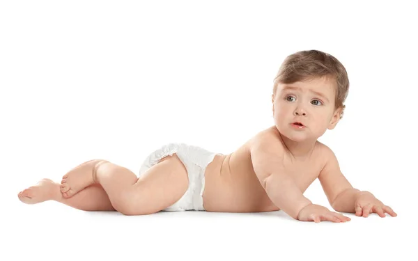 Carino Piccolo Bambino Pannolino Sfondo Bianco — Foto Stock