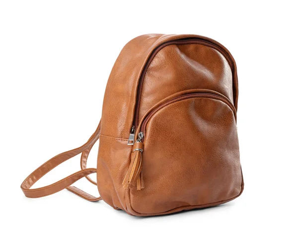 Stylish Brown Leather Backpack Isolated White — Stock Photo, Image