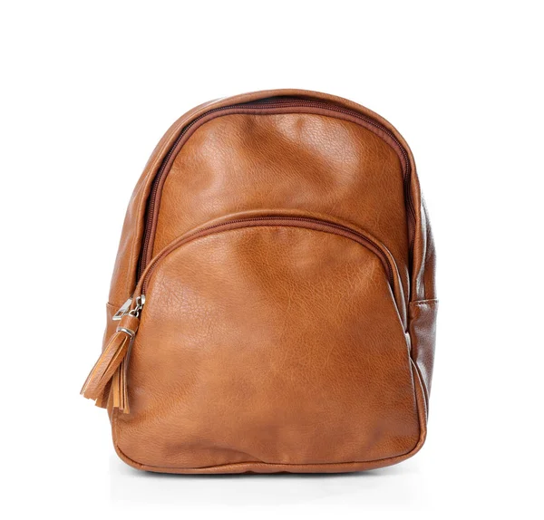 Stylish Brown Leather Backpack Isolated White — Stock Photo, Image