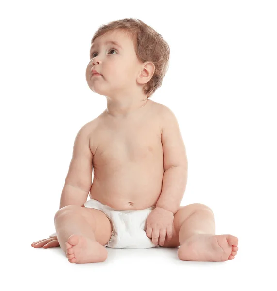 Cute Little Baby Diaper White Background Stock Photo