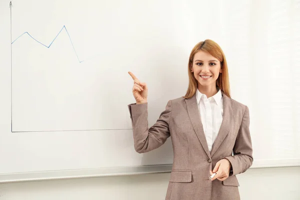 Professionele Business Trainer Buurt Van Whiteboard Kantoor — Stockfoto