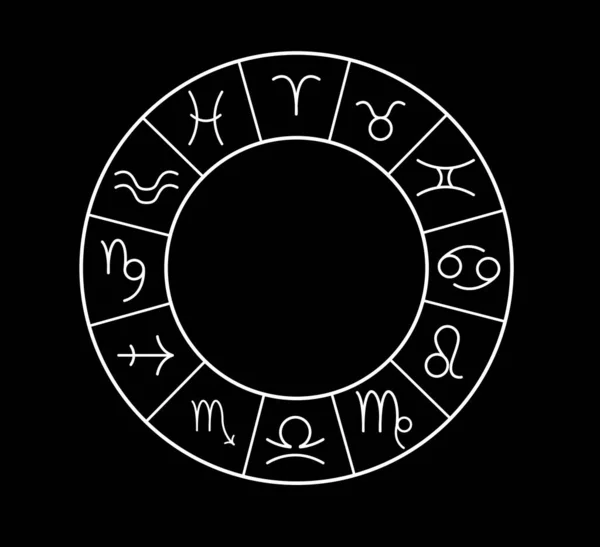 Illustration Roue Zodiaque Avec Des Signes Astrologiques Sur Fond Noir — Photo