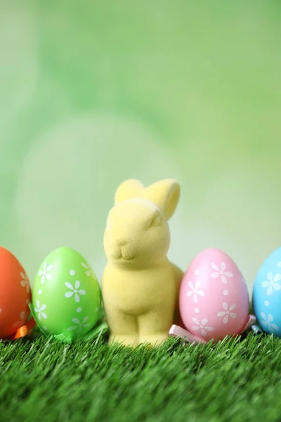 Easter Bunny Painted Eggs Green Grass — Stock Photo, Image