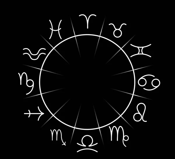 Illustration Des Tierkreisrades Mit Astrologischen Zeichen Auf Schwarzem Hintergrund — Stockfoto