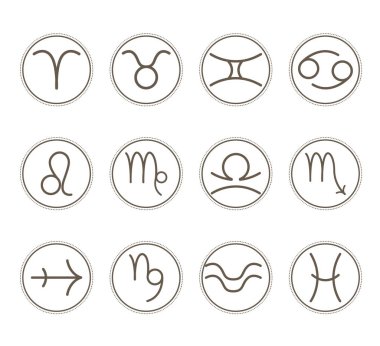 Beyaz arka planda astrolojik işaretlerin toplanması. Görüntü 