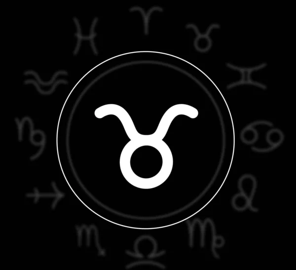 Stier Astrologisches Zeichen Und Tierkreisrad Auf Schwarzem Hintergrund Illustration — Stockfoto