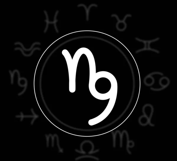 Koziorożec Znak Astrologiczny Koło Zodiaku Czarnym Tle Ilustracja — Zdjęcie stockowe