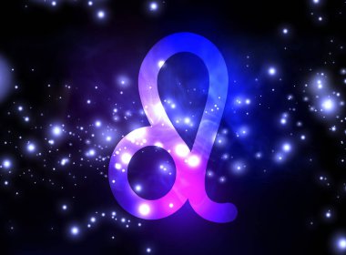 Leo astrolojik işareti ve yıldızlı gece gökyüzü. Görüntü 