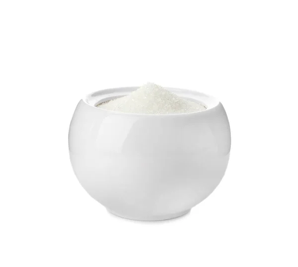 Keramikskål Med Socker Isolerat Vitt — Stockfoto