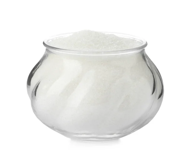 Glass Bowl Sugar Isolated White — Stock Photo, Image