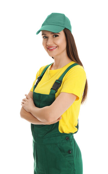 Portrait of professional auto mechanic on white background