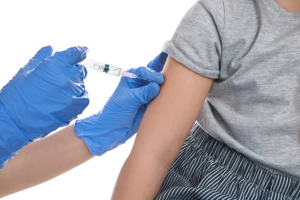 Lille Pige Der Blev Vaccineret Mod Skoldkopper Hvid Baggrund Forebyggelse - Stock-foto