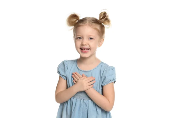 Retrato Menina Bonito Fundo Branco — Fotografia de Stock