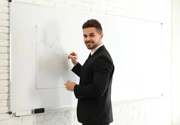 Entrenador Profesional Negocios Cerca Pizarra Oficina —  Fotos de Stock