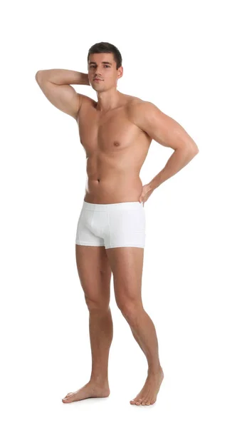 Mann Mit Sexy Körper Auf Weißem Hintergrund — Stockfoto