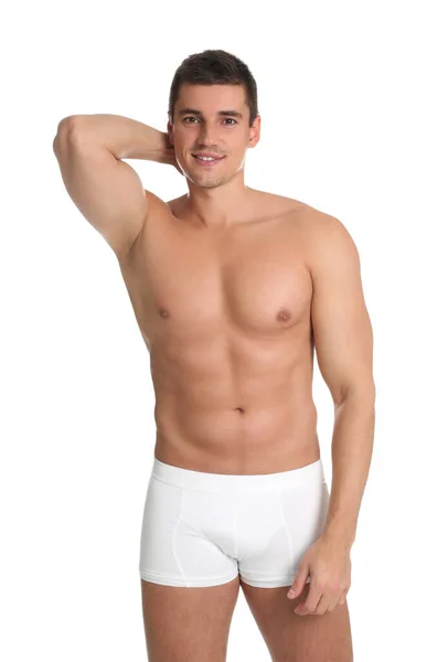 Hombre Con Cuerpo Sexy Sobre Fondo Blanco — Foto de Stock