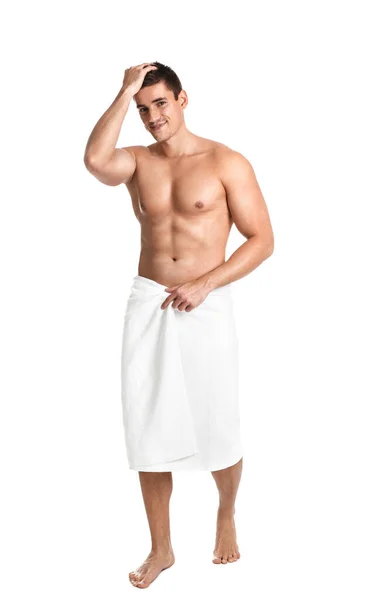 Uomo Con Corpo Sexy Sfondo Bianco — Foto Stock