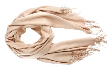 Soft beige scarf isolated white, top view clipart