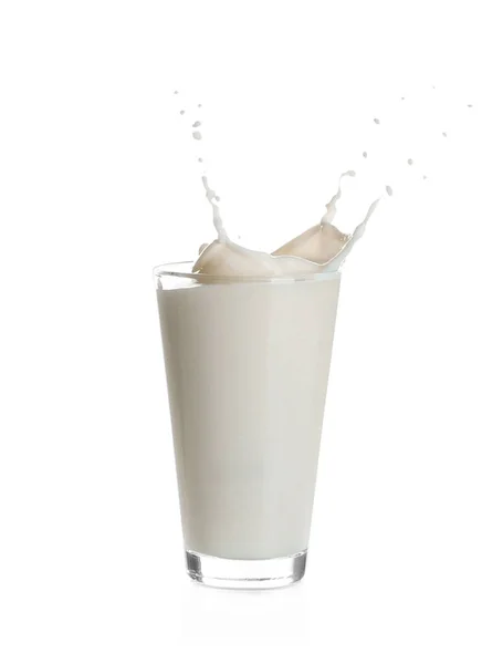 Milk Splashing Out Glass Isolated White — Stock Photo, Image