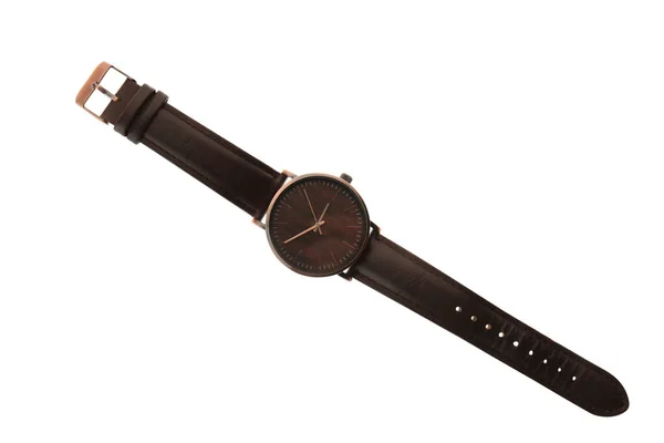 Elegante Armbanduhr Isoliert Auf Weiß Draufsicht — Stockfoto