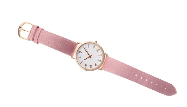 Elegant Wristwatch Isolated White Top View — 스톡 사진