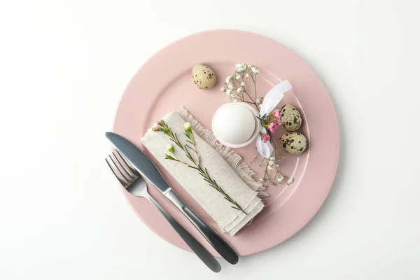 Feestelijke Paastafel Met Prachtige Bloemdecoratie Bovenaanzicht — Stockfoto