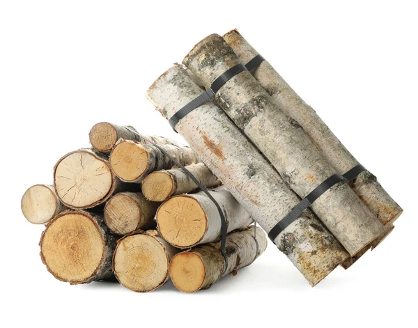 Pędy Ciętego Drewna Opałowego Izolowane Biało — Zdjęcie stockowe