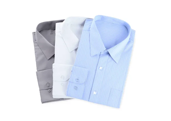 Camisas Elegantes Aisladas Blanco Vista Superior Servicio Limpieza Seco — Foto de Stock