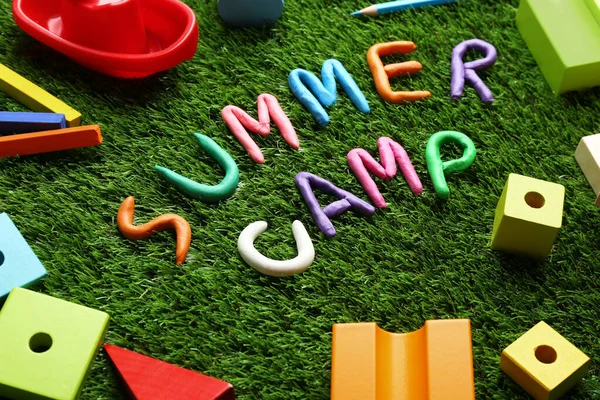 Composition Phrase Summer Camp Made Modelling Clay Green Grass — Stockfoto
