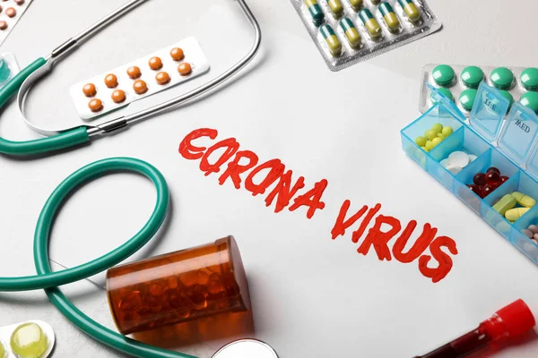 Фраза Corona Virus Ліки Білому Тлі — стокове фото