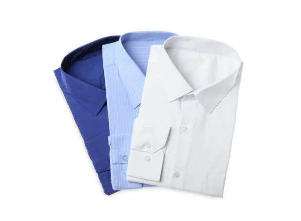 Stijlvolle Shirts Geïsoleerd Wit Bovenaanzicht Chemisch Reinigen — Stockfoto
