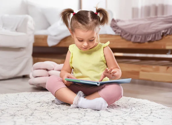 Cute Little Girl Book Home — Stock Photo, Image