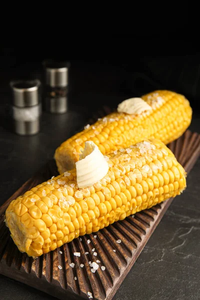 Delicious Boiled Corn Butter Wooden Board — Stock Photo, Image