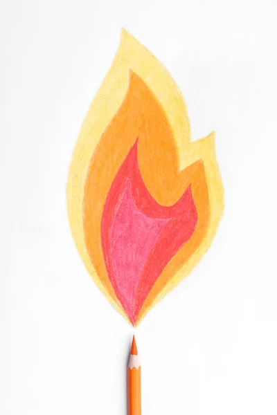Beyaz Zemin Üzerinde Ateş Turuncu Kalem Çizimi Üst Görünüm — Stok fotoğraf