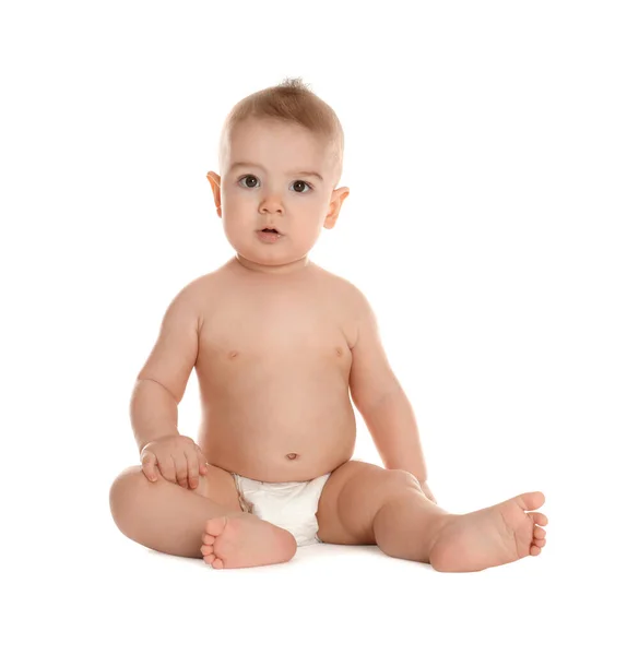 Leuke Kleine Baby Luier Witte Achtergrond — Stockfoto