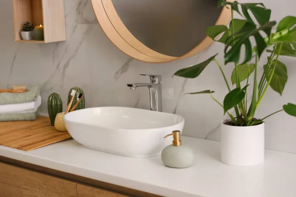 Stylish Vessel Sink Light Countertop Modern Bathroom — Stock Photo, Image