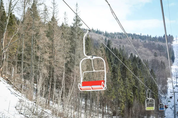 Elevador Cadeira Vazio Estância Esqui Montanha Férias Inverno — Fotografia de Stock
