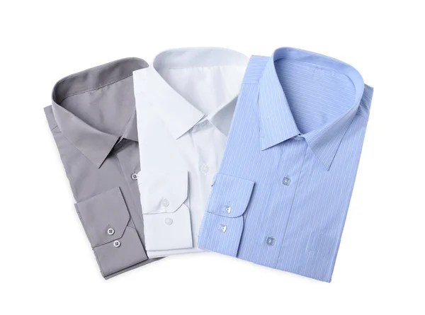 Camisas Elegantes Aisladas Blanco Vista Superior Servicio Limpieza Seco — Foto de Stock