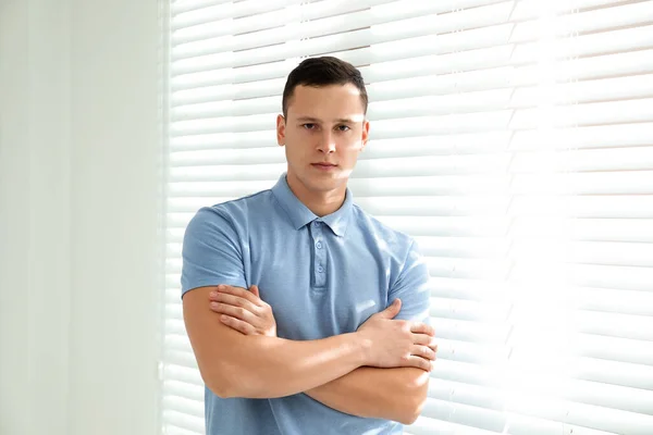Handsome Young Man Window Home — Stock Photo, Image