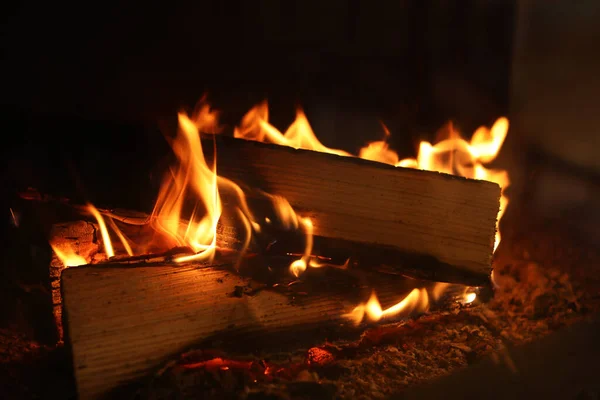 Cheminée Avec Bois Feu Vue Rapprochée Vacances Hiver — Photo