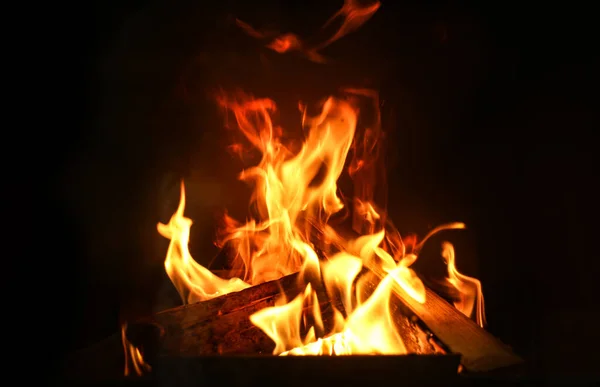 Fireplace Burning Wood Closeup View Winter Vacation — Stock Photo, Image