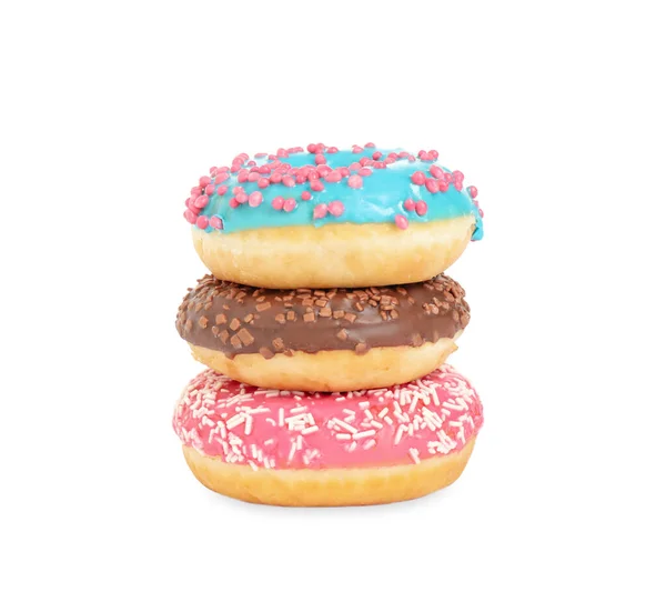 Sweet Heerlijke Geglazuurde Donuts Witte Achtergrond — Stockfoto