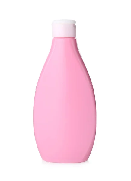 Frasco Plástico Rosa Com Produto Cosmético Isolado Branco — Fotografia de Stock