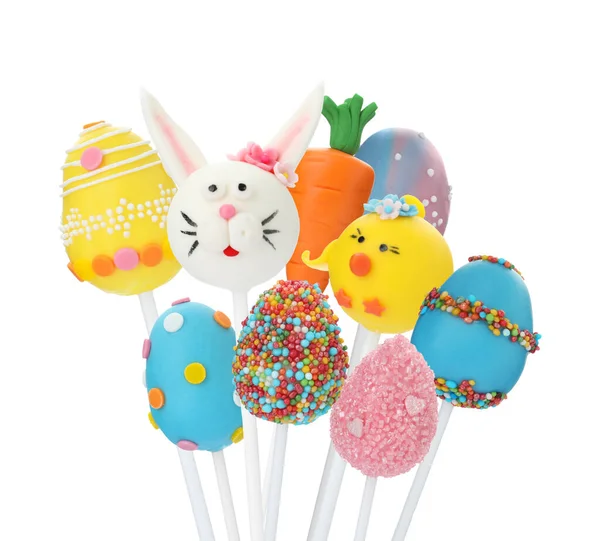 Different Delicious Cake Pops White Background — Stock Photo, Image