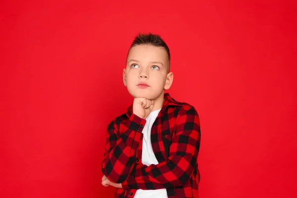 Portrait Cute Little Boy Red Background — Stok Foto